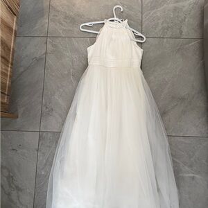 Girls' White Halter Tulle Formal Dress